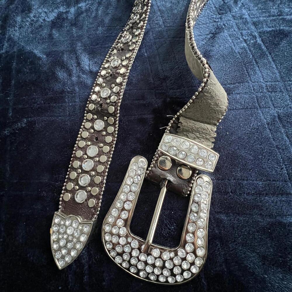 Vintage Studded & Bedazzled Brown Belt - Western/Y2K Style